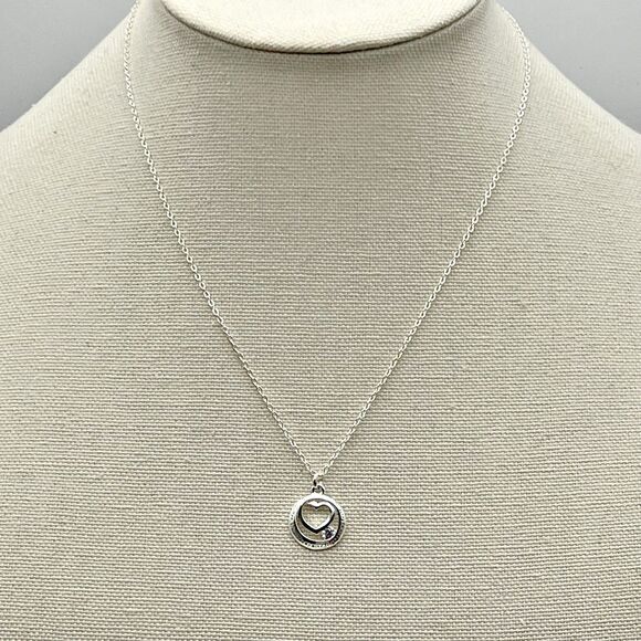 Mom Forever In My Heart Silver Tone Clear Rhinestone Pendant Necklace 17.75” - Picture 3 of 7
